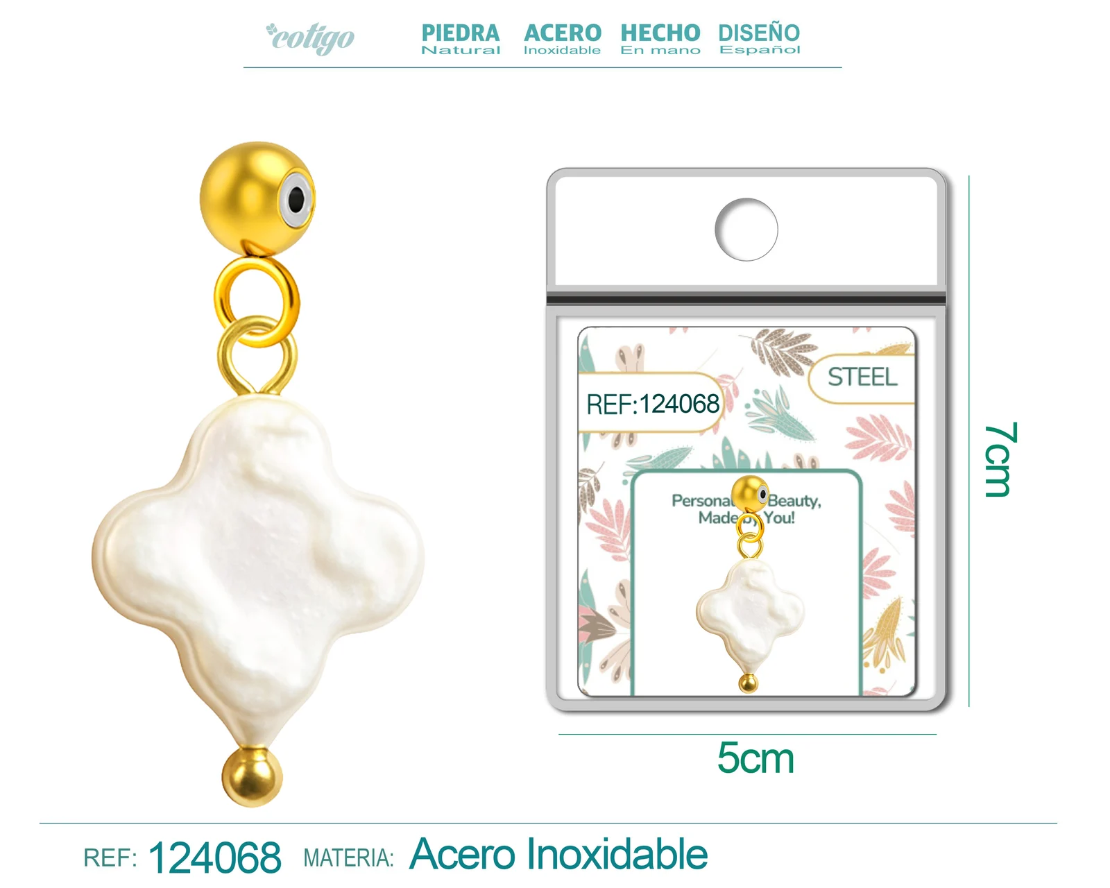 CHARM ACERO DORADO CHAPADO ORO 14 K-CON BOLA DE GOMA