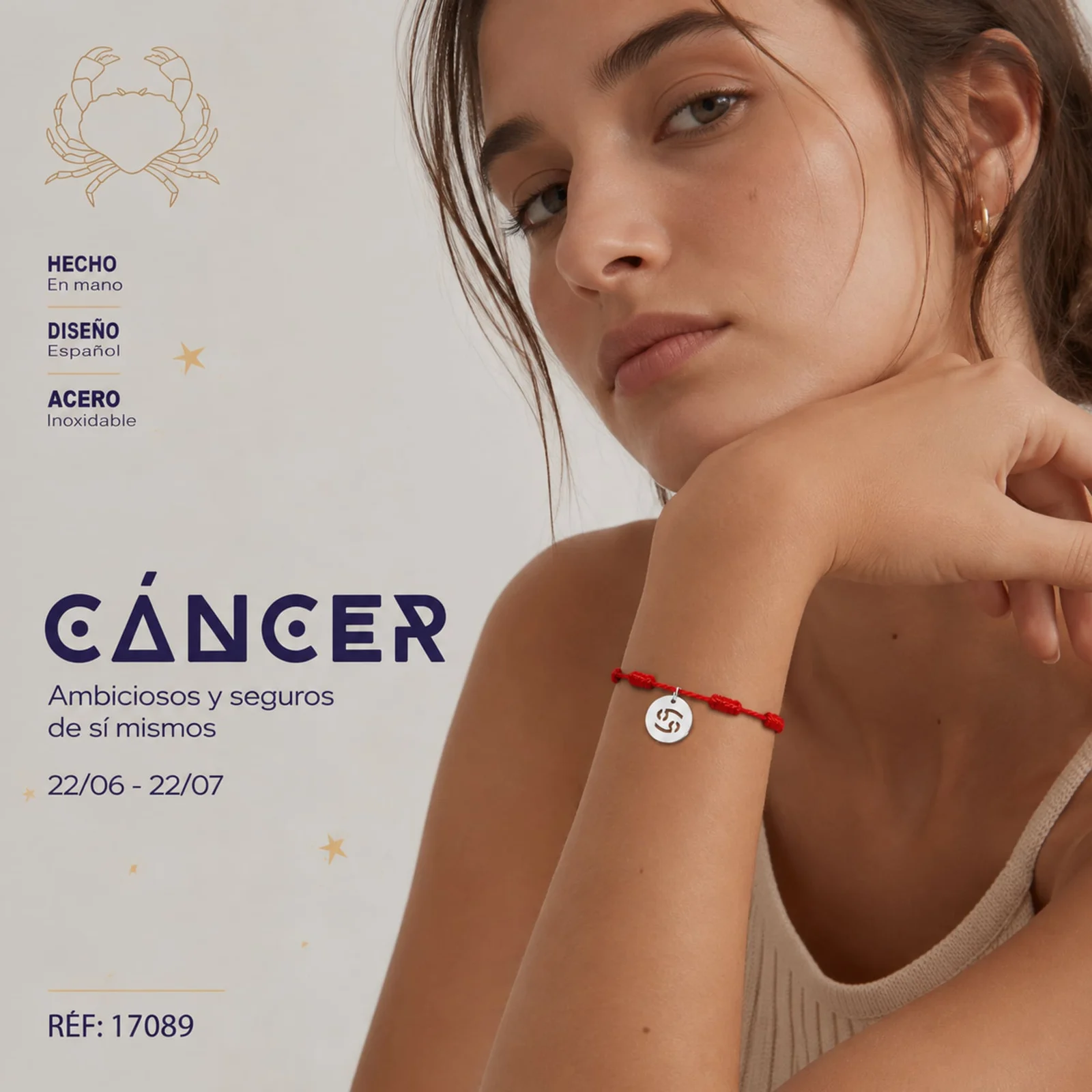 PULSERA 7 NUDOS CON CÁNCER ACERO. COLOR PLATEADO