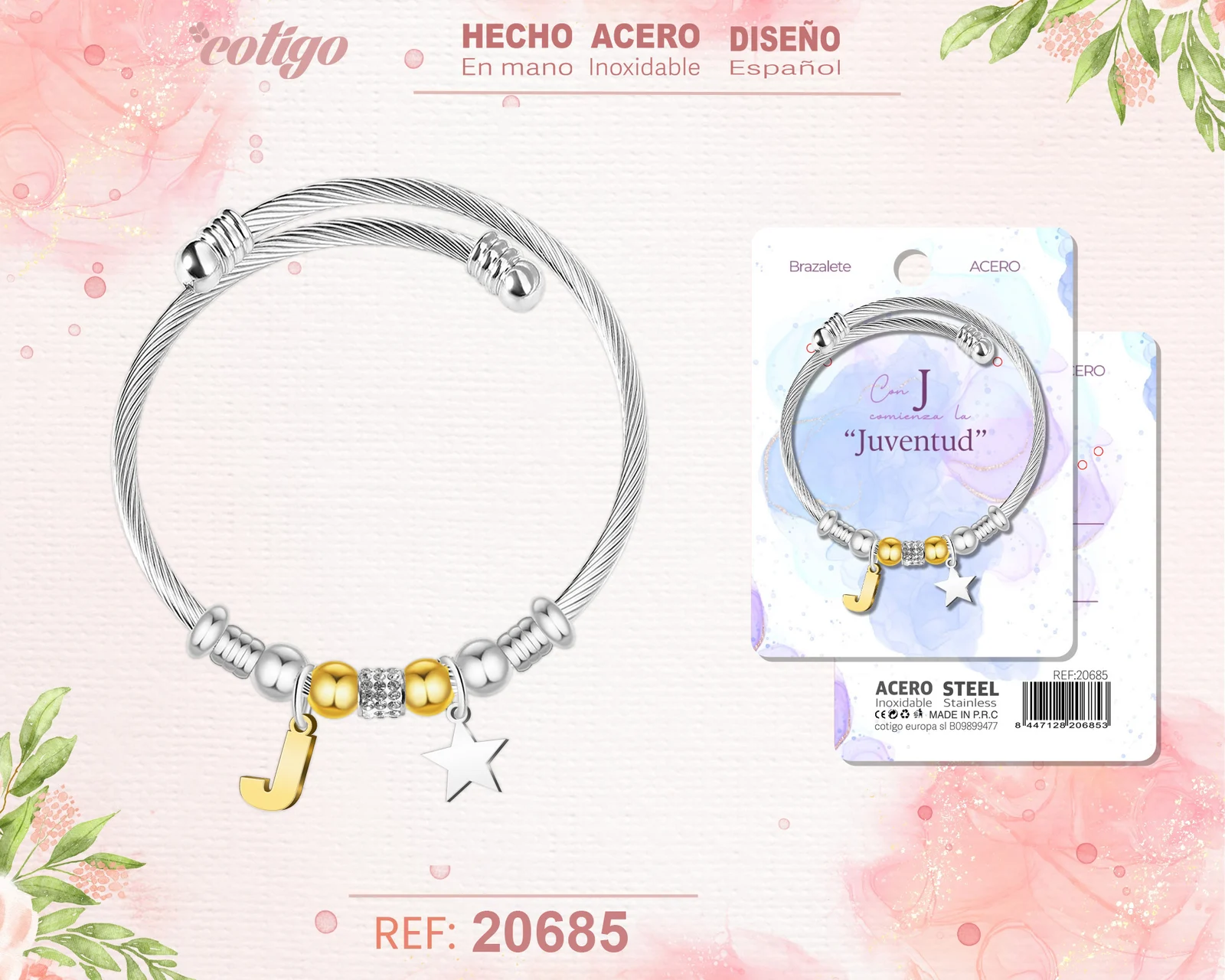 BRAZALETE ACERO CON LETRA J