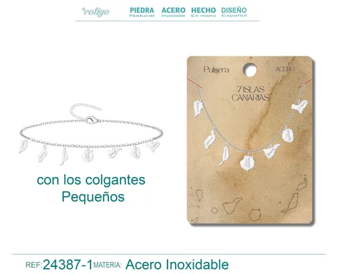 Pulsera con Colgante de 7 Isalas de Canarias Acero color Plateado