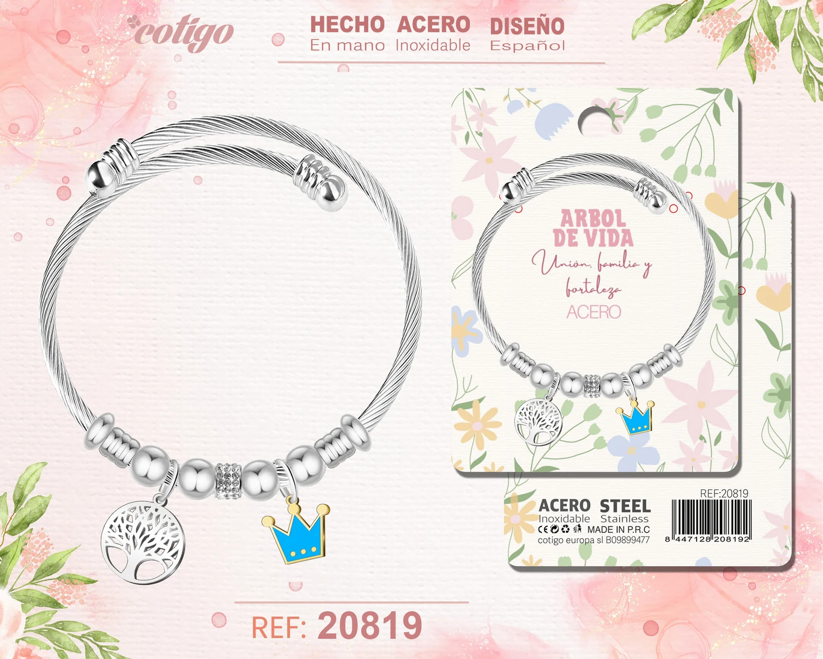 BRAZALETE ACERO CON: ARBOL DE VIDA
