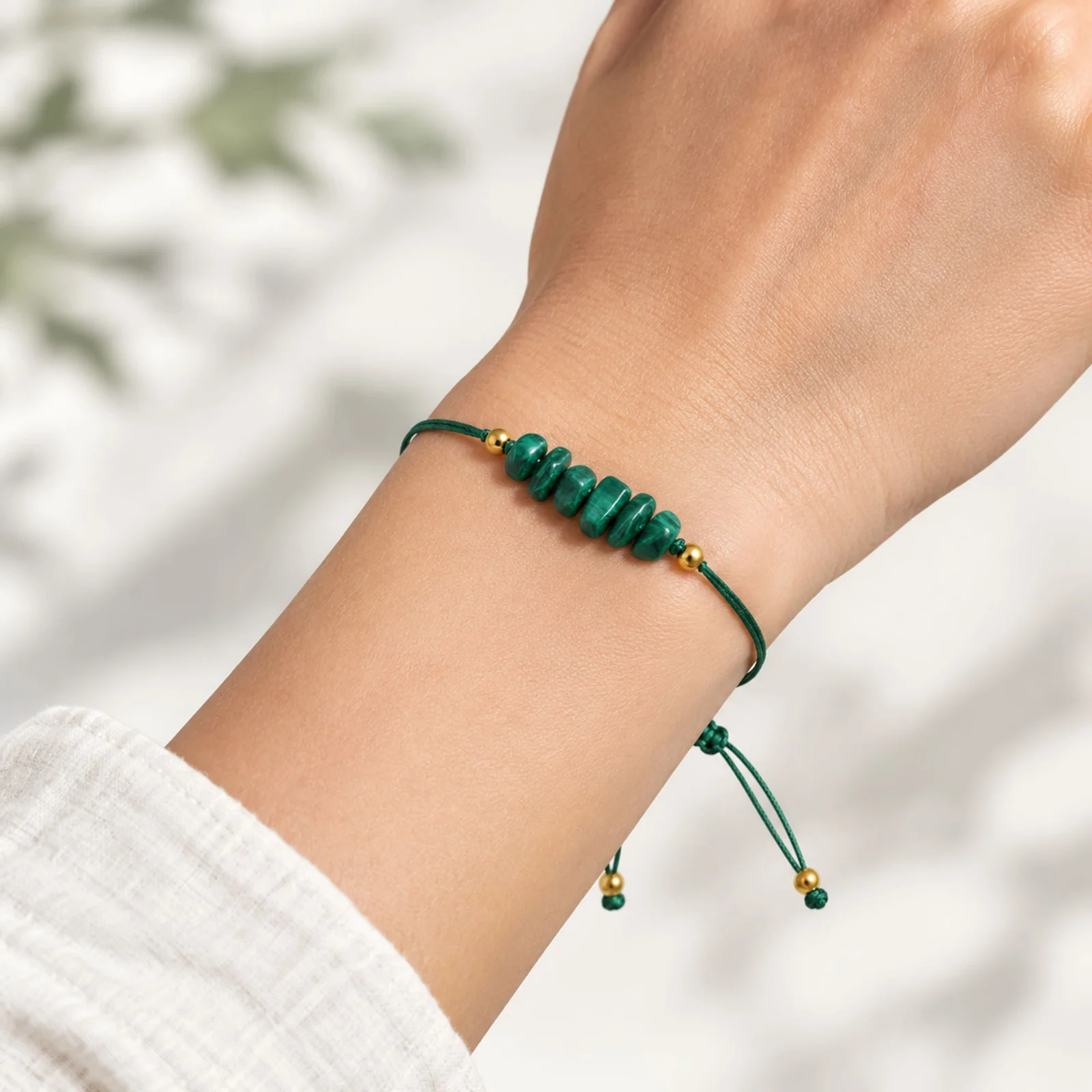 PULSERA HILO ENCERADO CON MALAQUITA