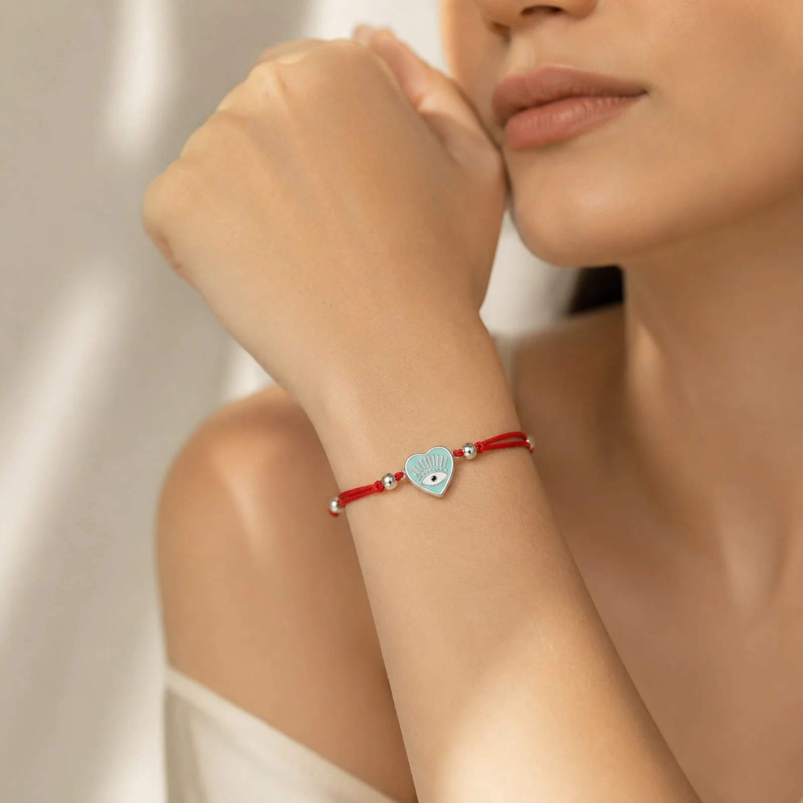 Pulsera Hilo encerado Rojo CON OJO TURCO Plateado
