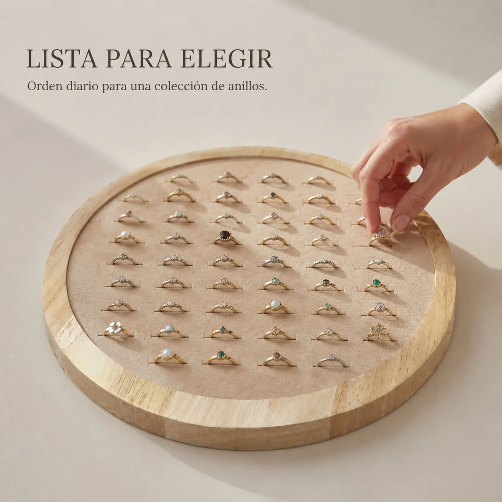 Bandeja de Madera 26x26cm Para 92 Anillos