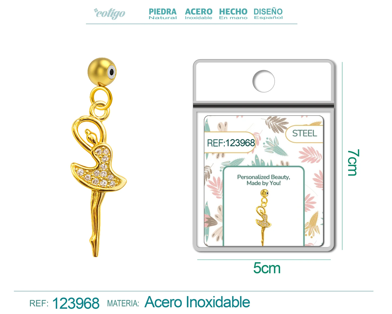CHARM DE COBRE CHAPADO ORO 14K CON CIRCONITA-CON BOLA DE GOMA