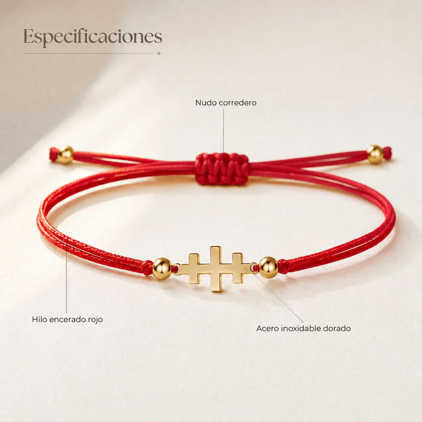 PULSERA CRUZ CATACUMBAS DORADO DE HILO EN.ROJO