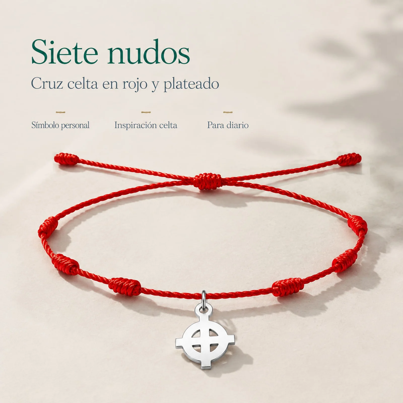 PULSERA 7 NUDOS CON CRUZ CELTA COLOR PLATEADO