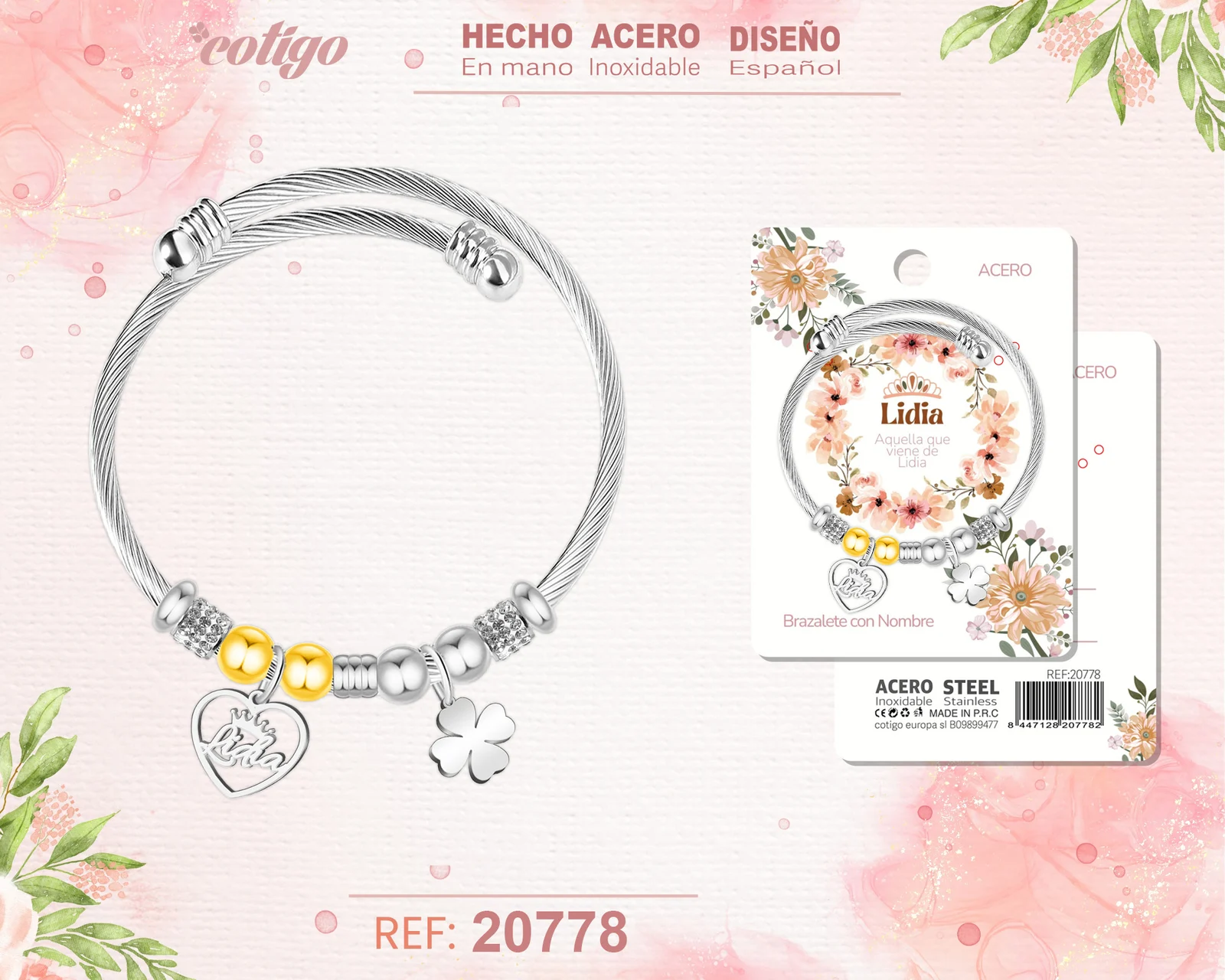 BRAZALERTE ACERO CON NOMBRE:LIDIA