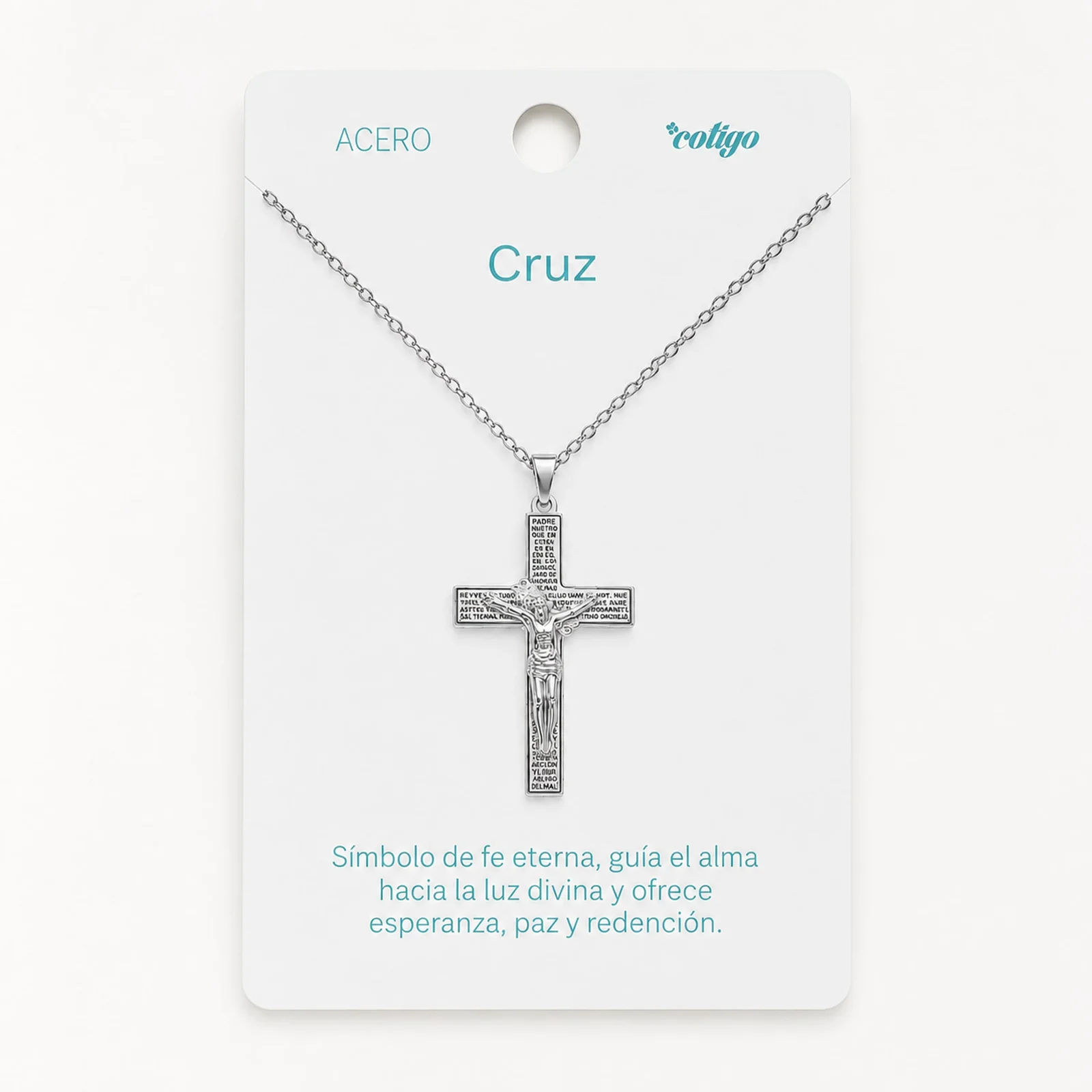 COLGANTE CRUZ LATINA ACERO COLOR PLATEADO