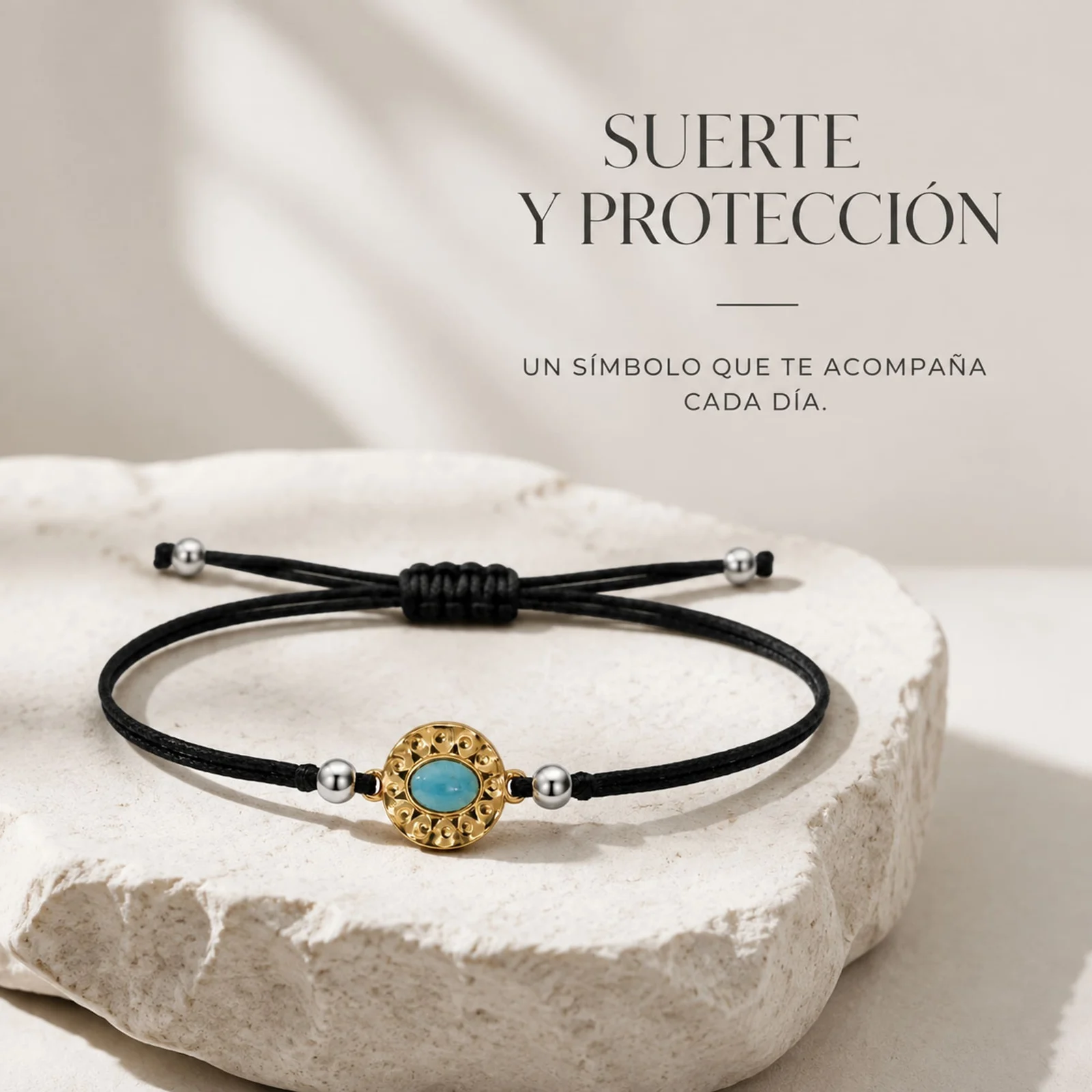 Pulsera Hilo encerado Negro CON OJO TURCO Dorado