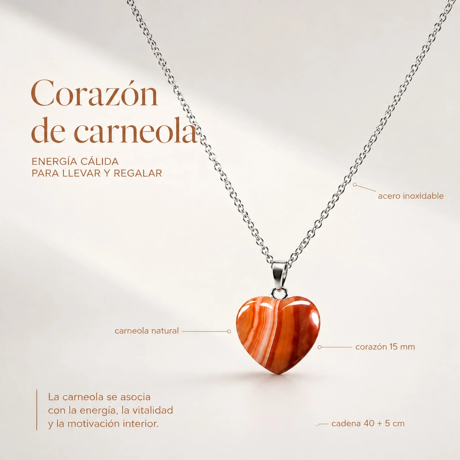 Colgante Piedra Carneola con cadena Acero Inoxidable