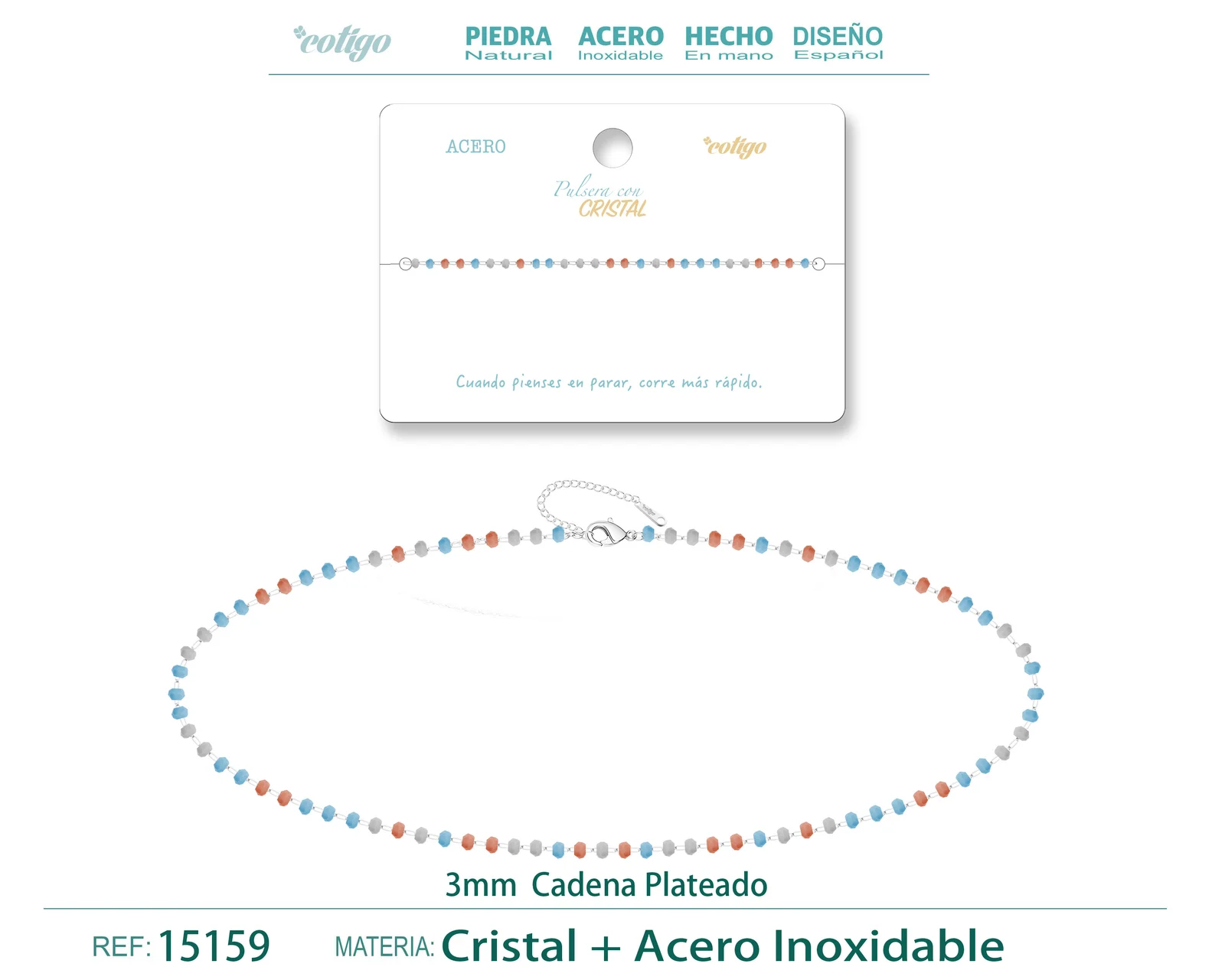 PULSERA ACERO COLOR PLATEADO CON BOLA CRISTA