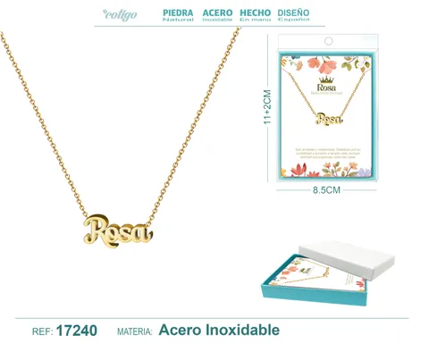 COLLAR ROSA ACERO COLOR DORADO
