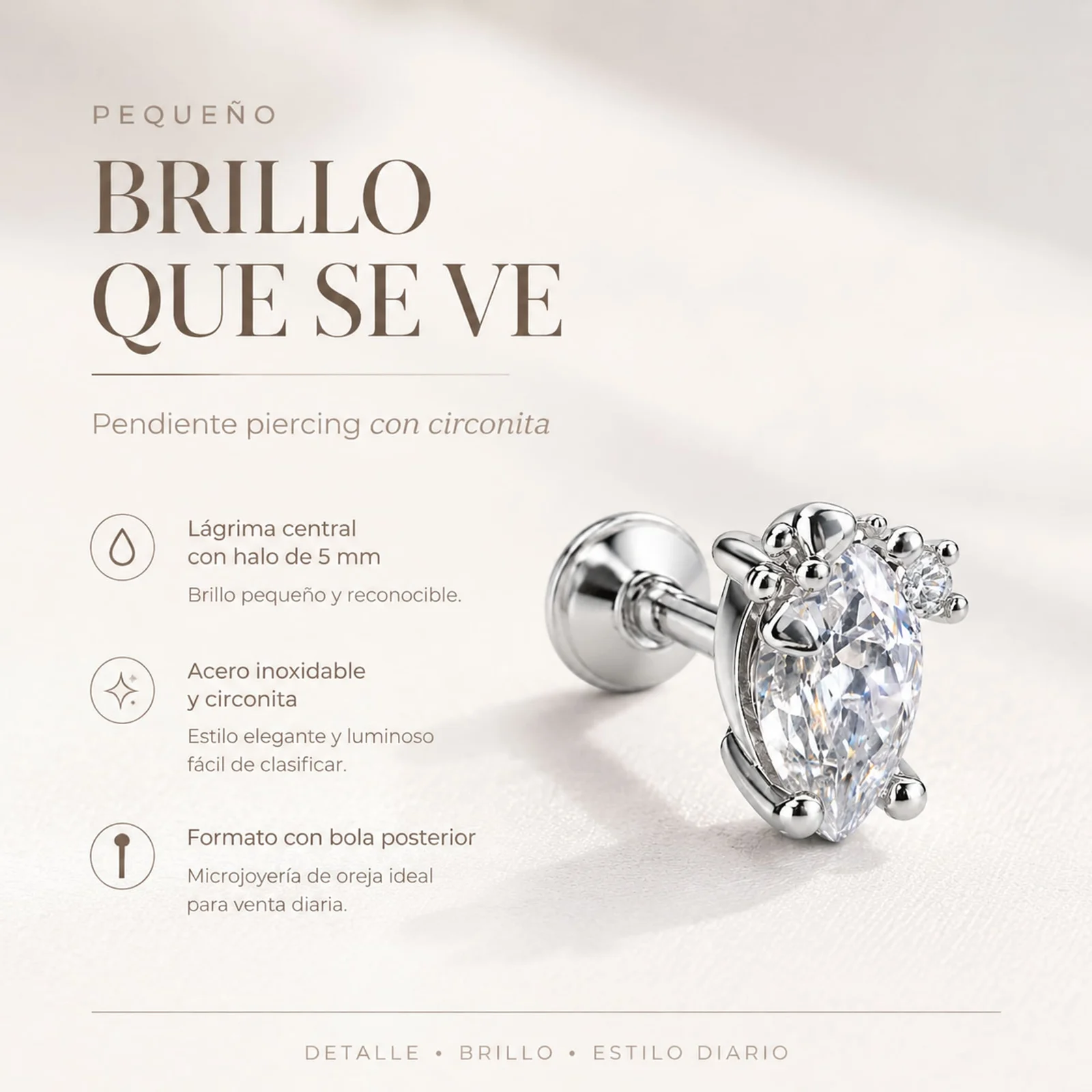 Pendiente-Piercing Bañado Oro 18K y con Circonita