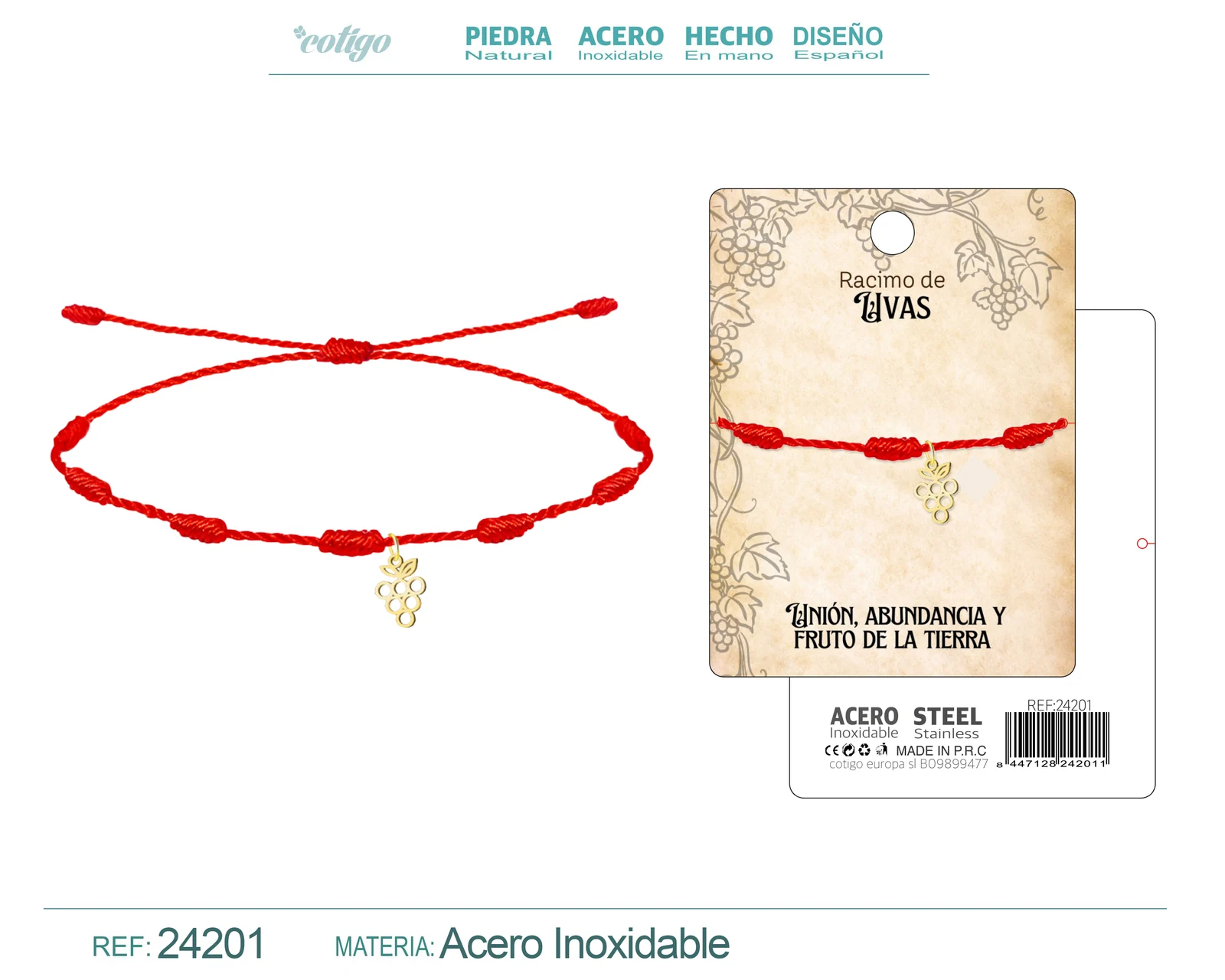 PULSERA 7 NUDOS CON UVA ACERO DORADO