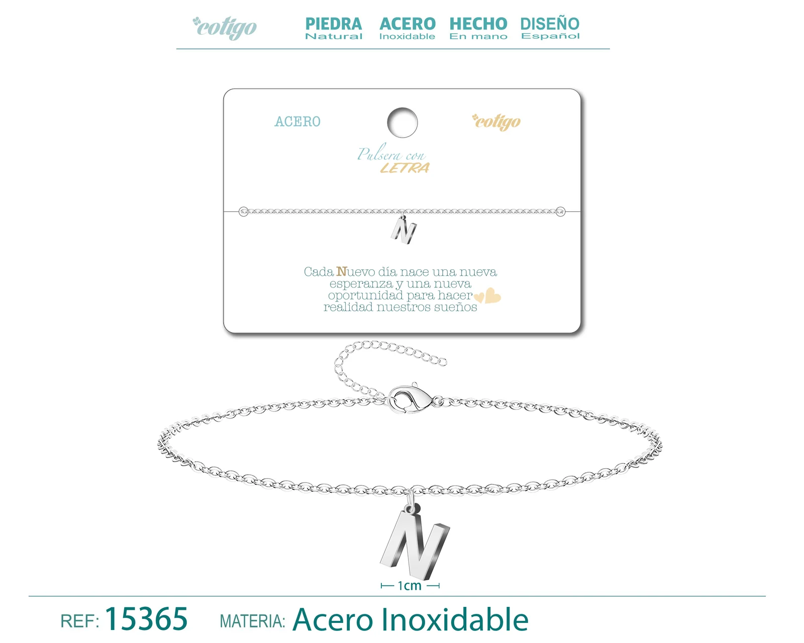 PULSERA LETRA N COLOR PLATEADO