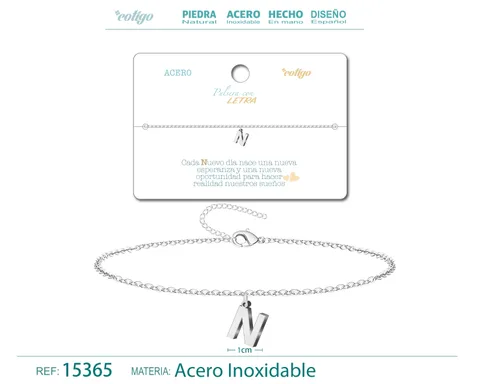 PULSERA LETRA N COLOR PLATEADO