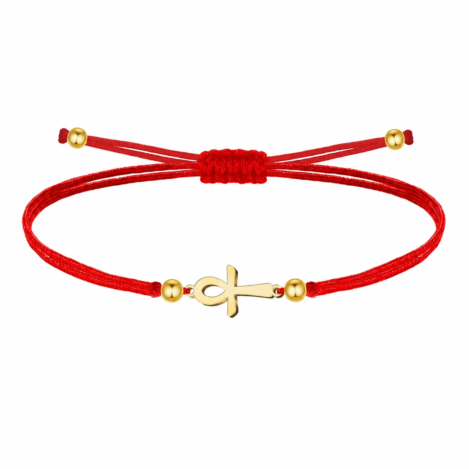 PULSERA CRUZ EGIPCIA DORADO DE HILO EN.ROJO