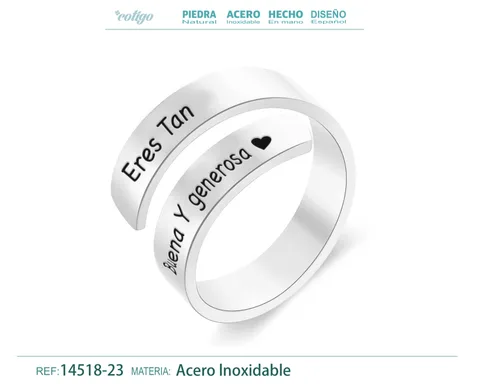 Anillo Acero con Mensaje Espa?ol Plateado