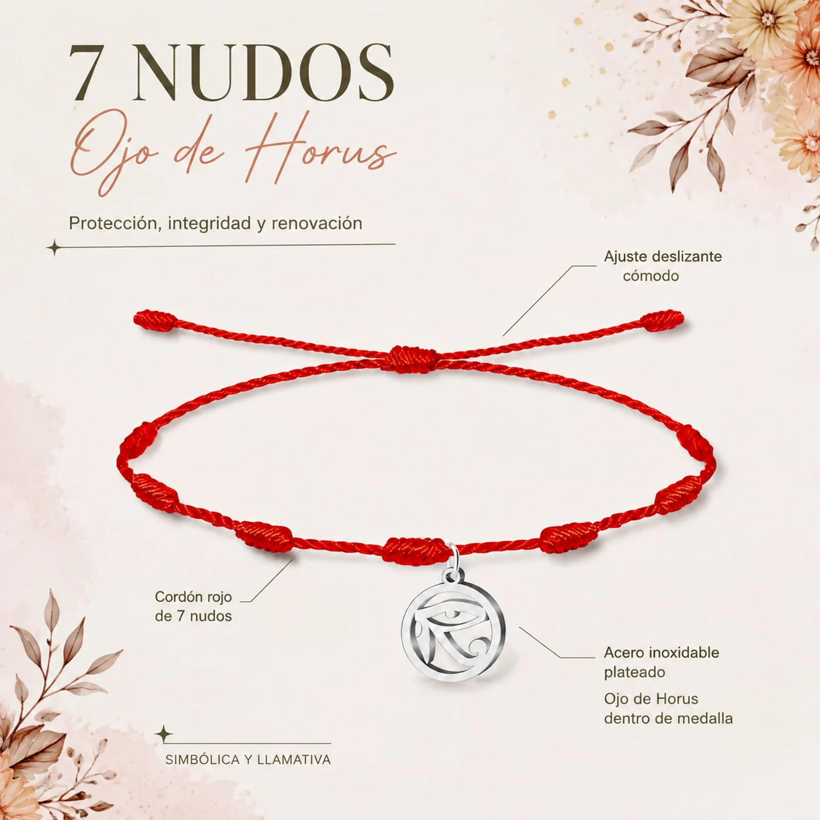 PULSERA 7 NUDOS CON OJO DE HORUS COLOR PLATEADO