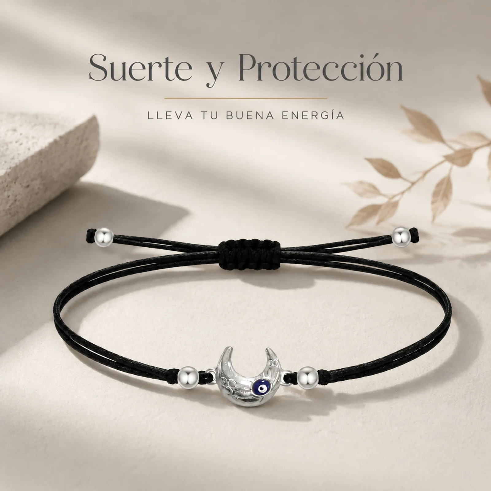 Pulsera Hilo encerado Negro CON OJO TURCO Plateado