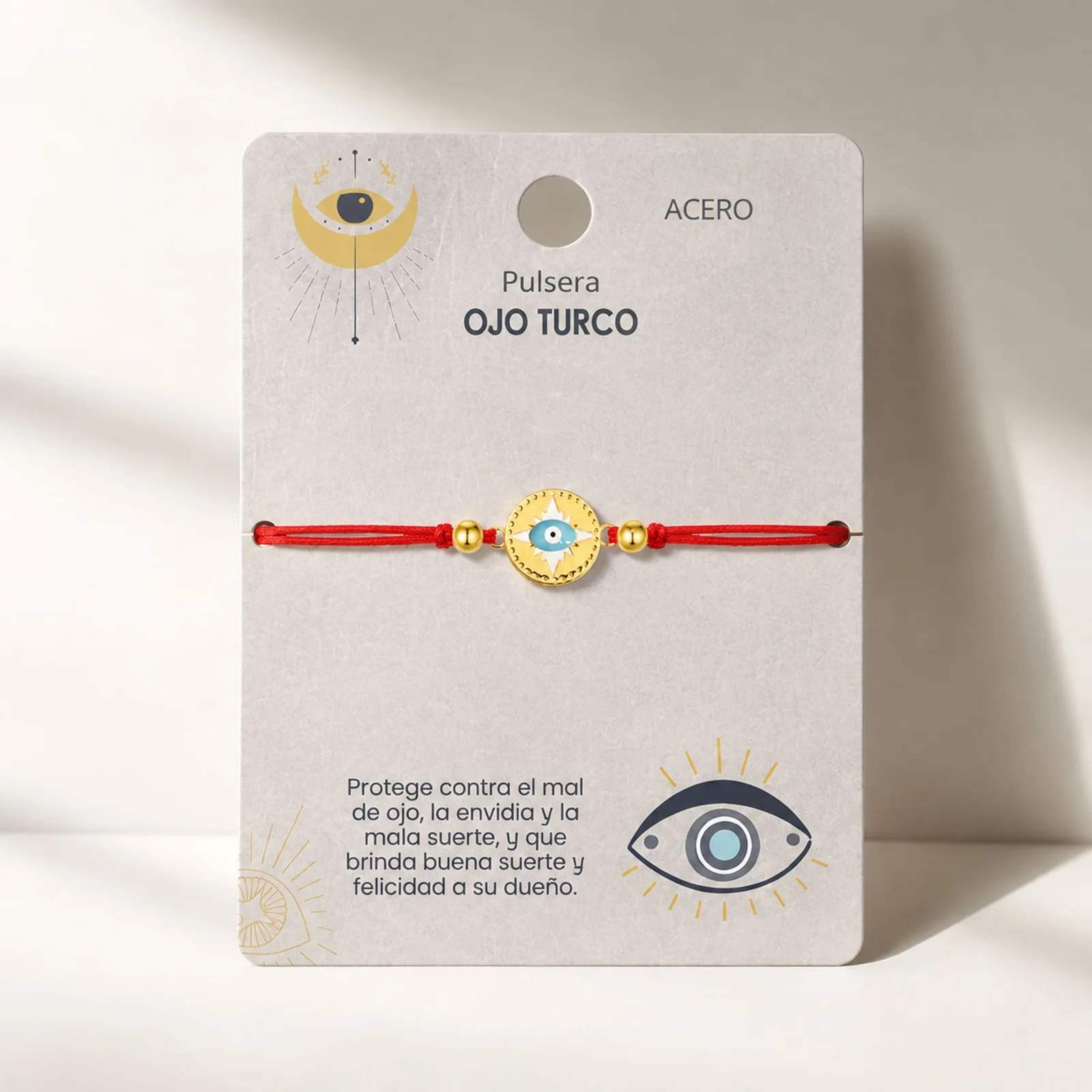 Pulsera Hilo encerado Rojo CON OJO TURCO Dorado