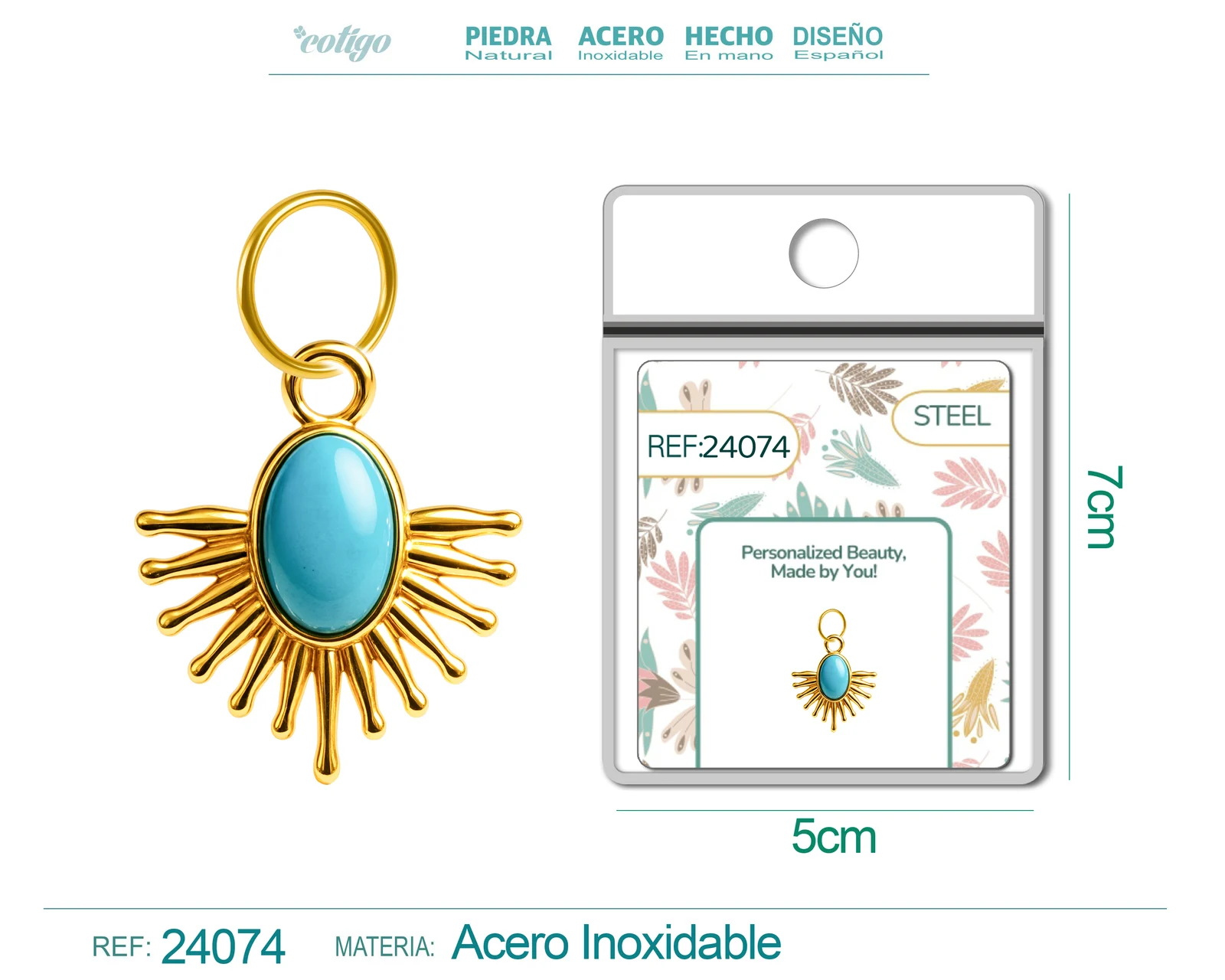 CHARM ACERO DORADO CHAPADO ORO 14 K