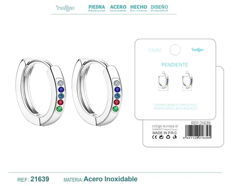 ARO ACERO 10MM PLATEADO CON CIRCONITA COLORES