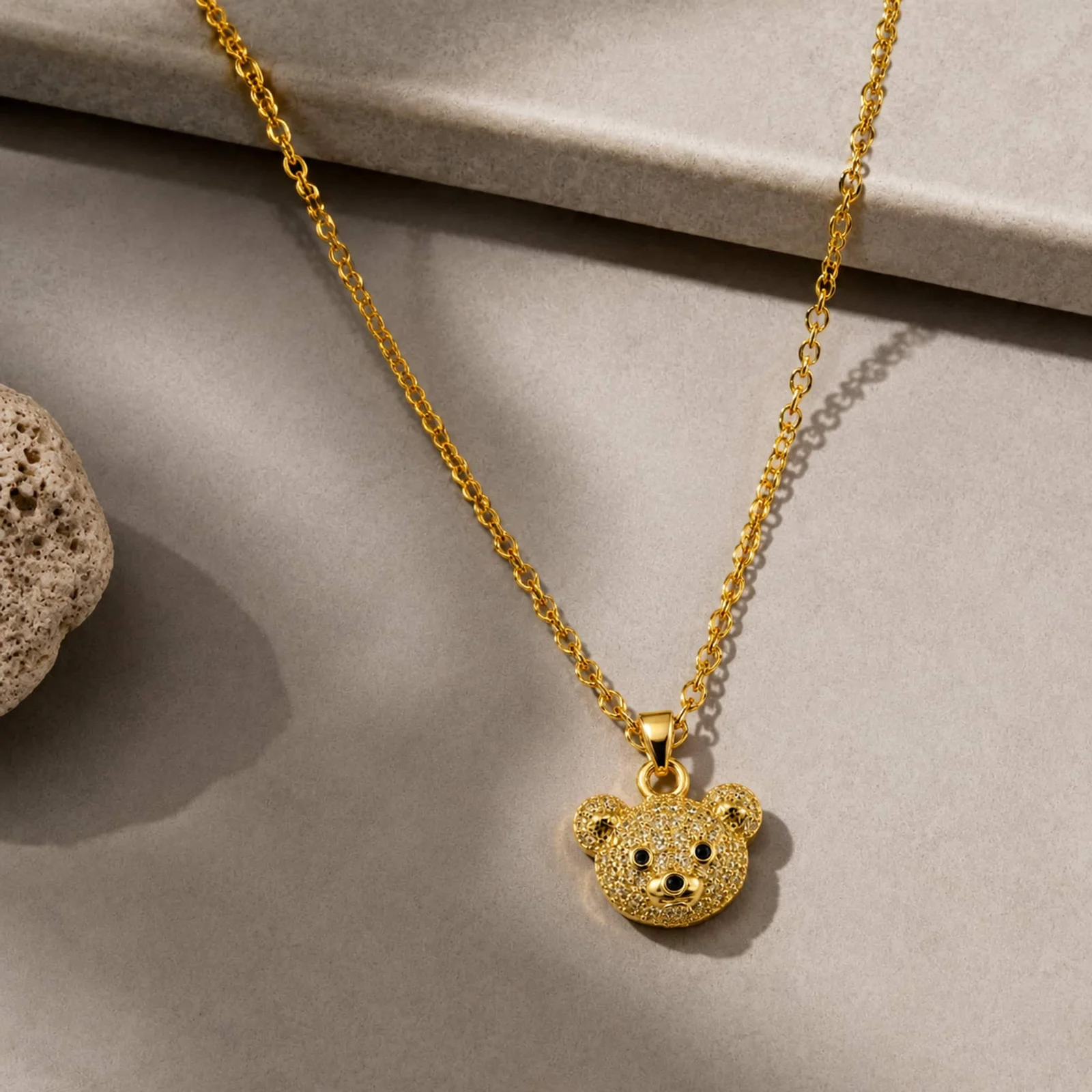 Colgangte Cobre con Circonita Colar Dorado y Cadena Acero