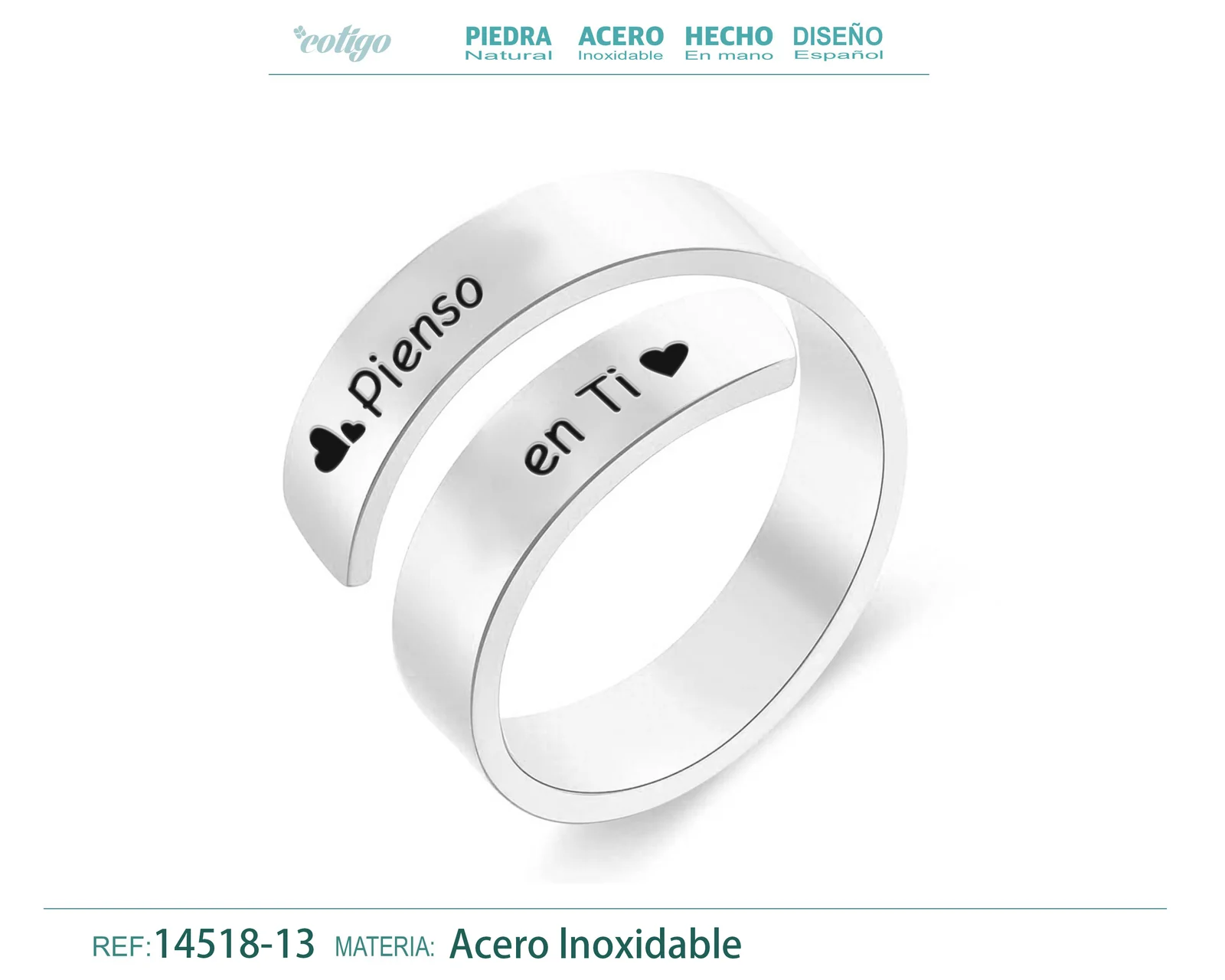 Anillo Acero con Mensaje Espa?ol Plateado