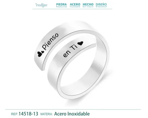 Anillo Acero con Mensaje Espa?ol Plateado