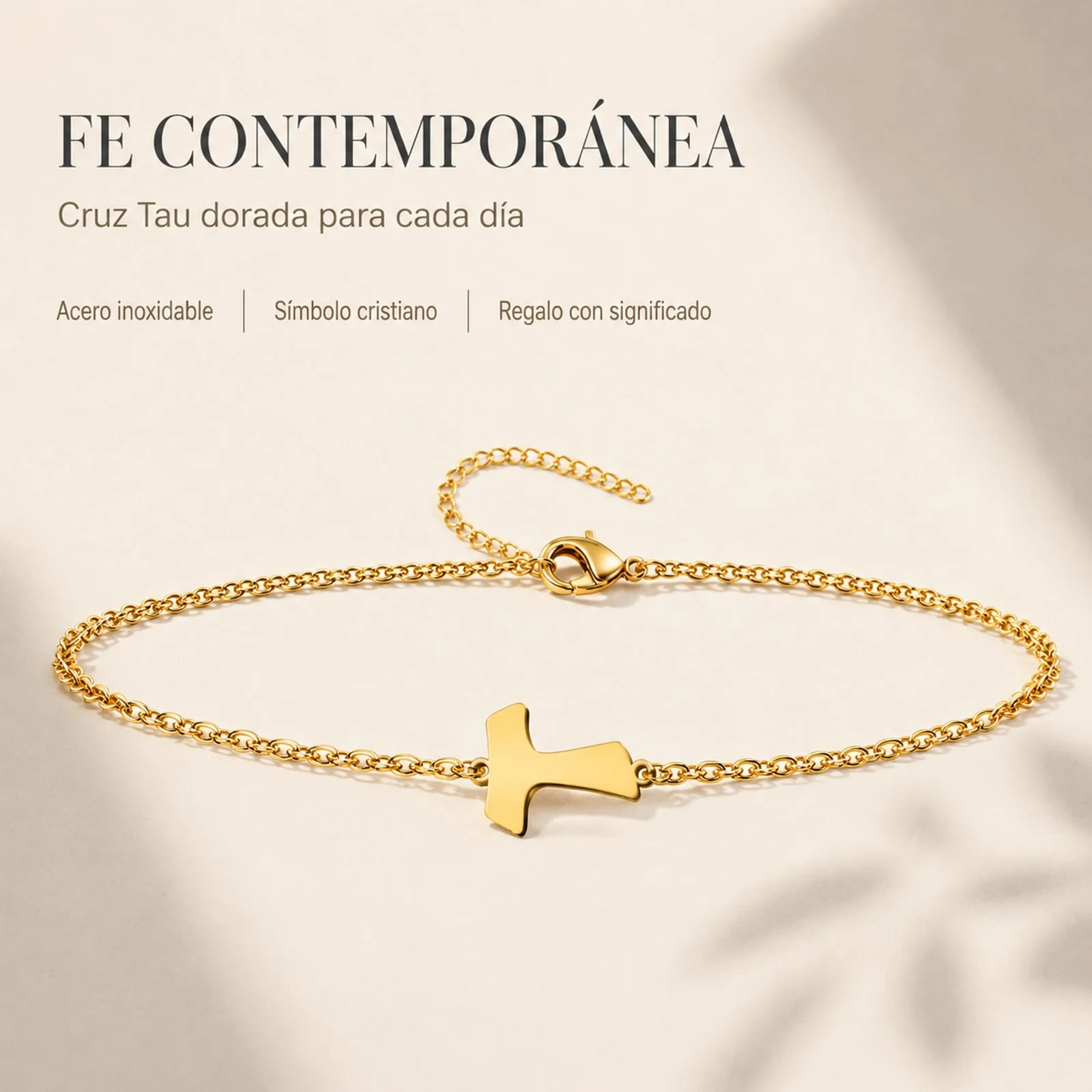 PULSERA CRUZ TAUACERO DORADO