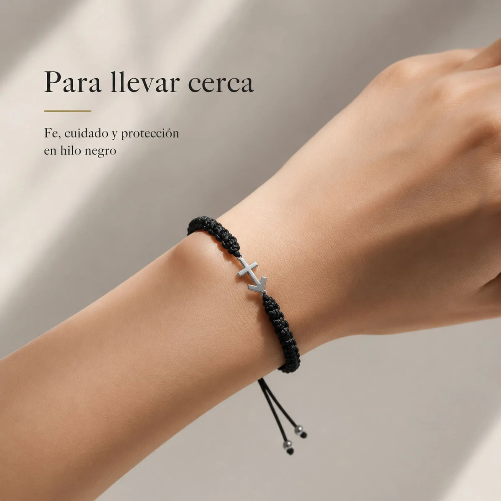 PULSERA HILO DESTINO  CON CRUZ CONTRA EL MAL ACERO PLATEADO