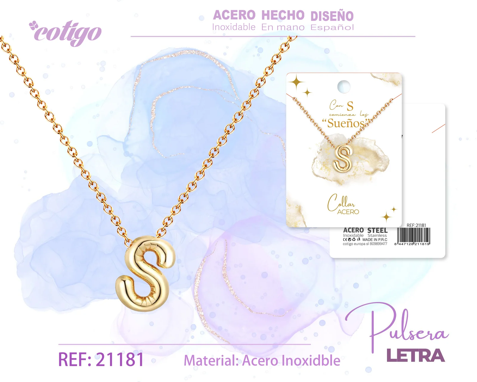 COLLAR LETRA S ACERO DORADO