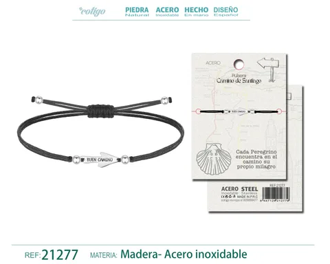 PULSERA HILO ENCERADO CON CAMINO SANTIAGO ACERO PLATEADO