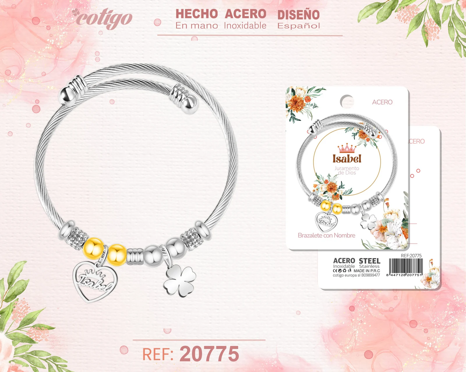 BRAZALERTE ACERO CON NOMBRE:ISABEL