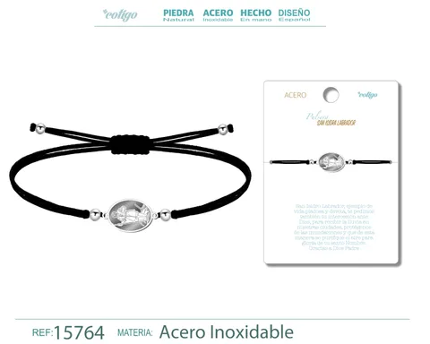 PULSERA HILO ENCERADO CON SAN ISIDRO LABRADOR COLOR PLATEADO