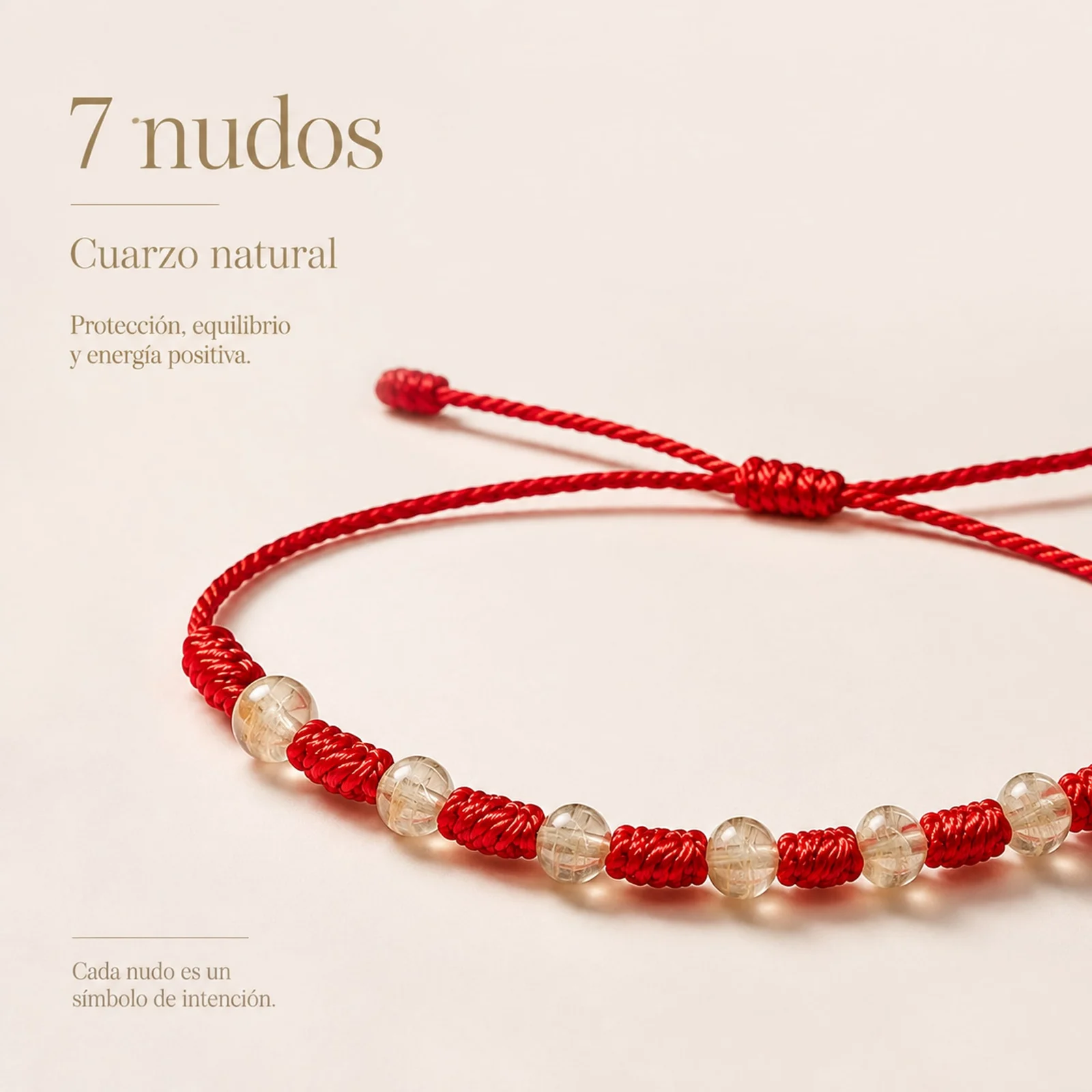 PULSERA 7 NUDOS CON  CUARZO TÉ DE SANDÍA 4MM