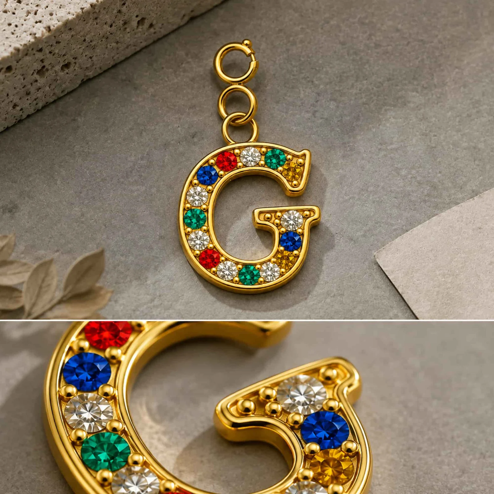 CHARM DE LETRA G ACERO COLOR DORADO CON CIRCONITA-CON CIERRE