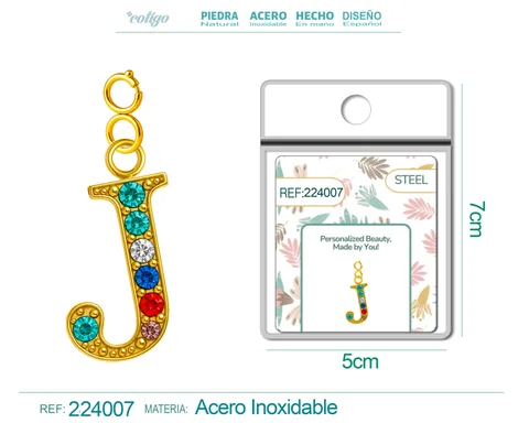 CHARM DE LETRA J ACERO COLOR DORADO CON CIRCONITA-CON CIERRE