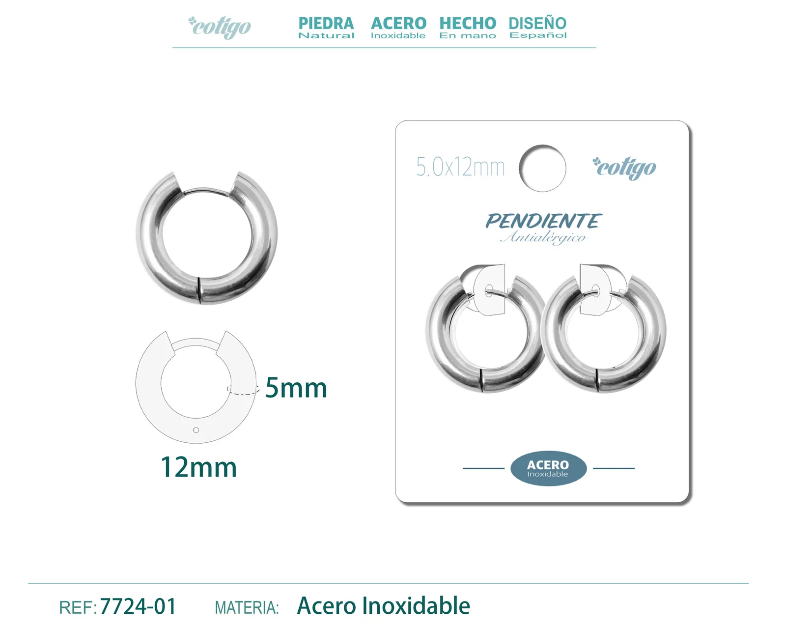 Pendiente Aro Acero 5.0x12mm Acero