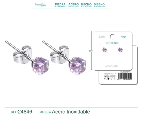 PENDIENTE DE CRISTAL CUADRADO 6MM CON ACCESORIO ACERO