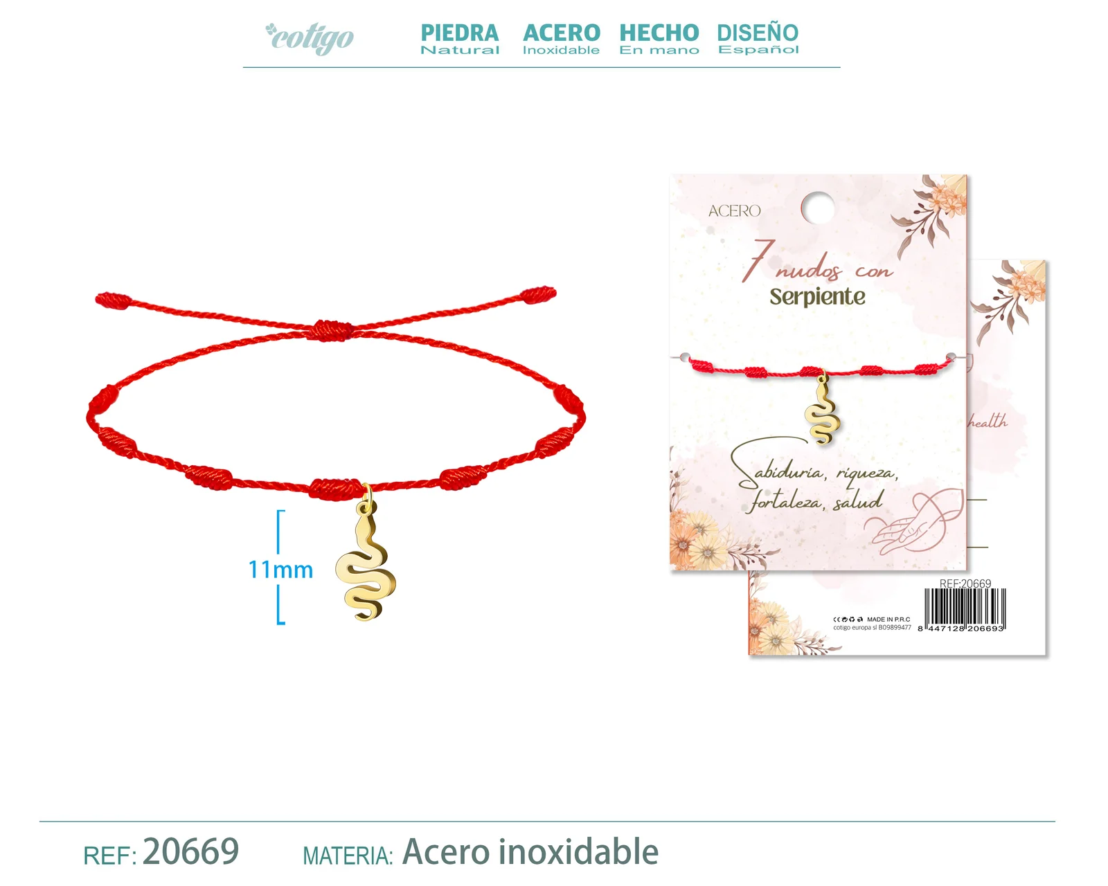 PULSERA 7 NUDOS CON SERPIENTE COLOR DORADO