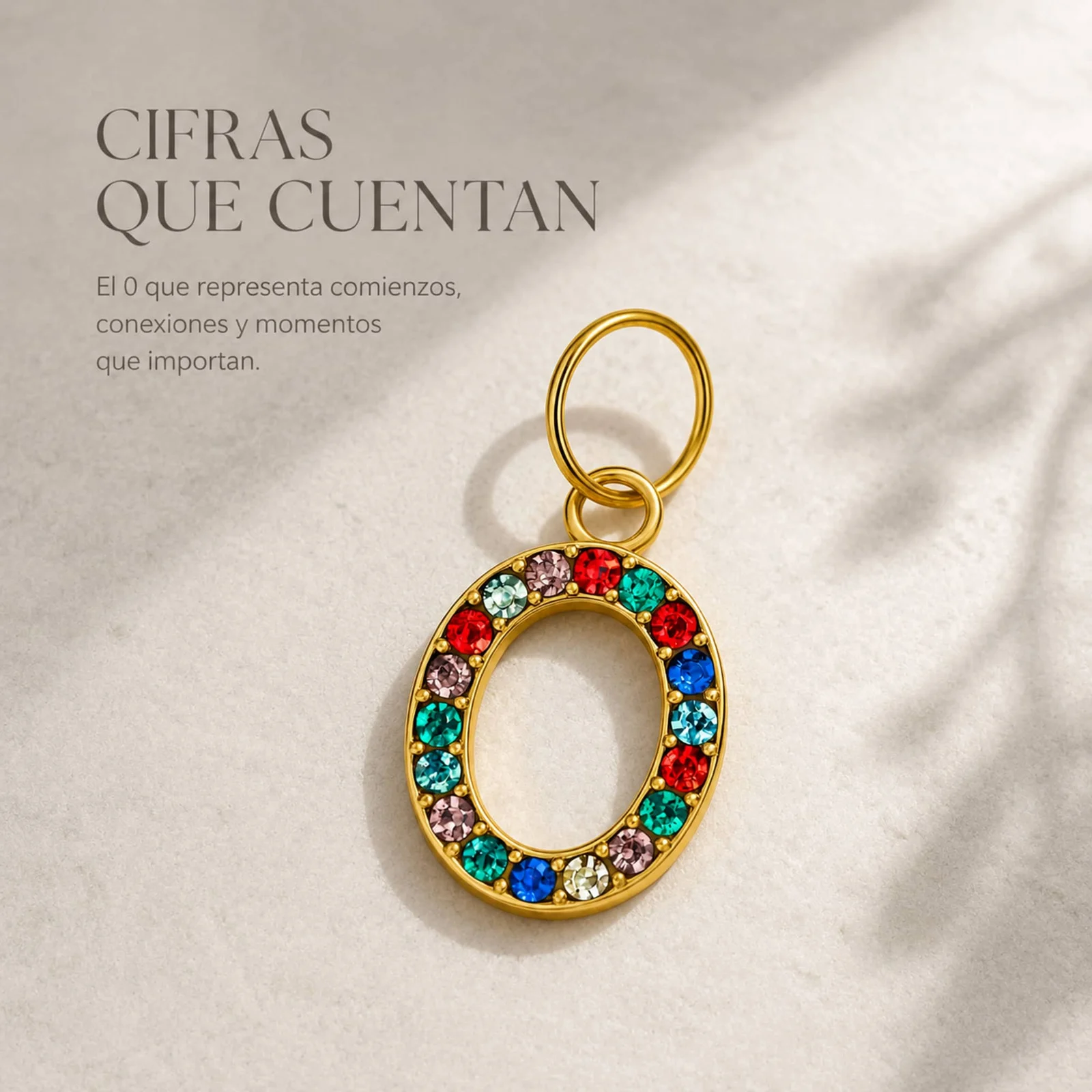 CHARM DE NÚMERO 0 ACERO COLOR DORADO CON CIRCONITA