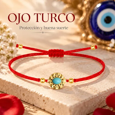 Pulsera Hilo encerado Rojo CON OJO TURCO Dorado