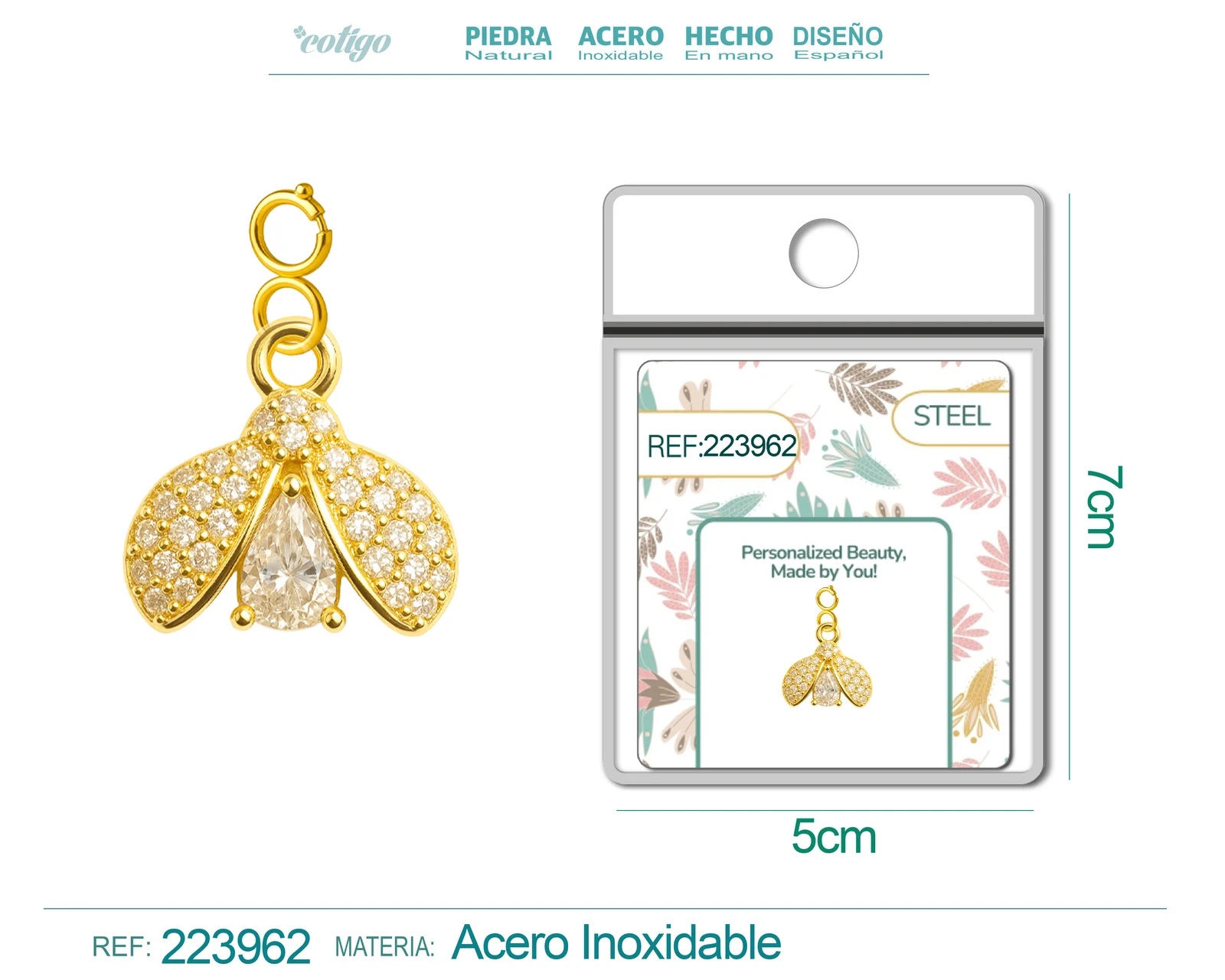 CHARM DE COBRE CHAPADO A ORO 14K CON CIRCONITA-CON CIERRE
