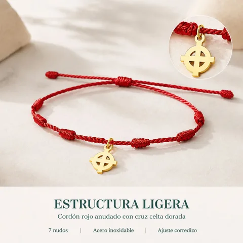 PULSERA 7 NUDOS CON CRUZ CELTA COLOR DORADO