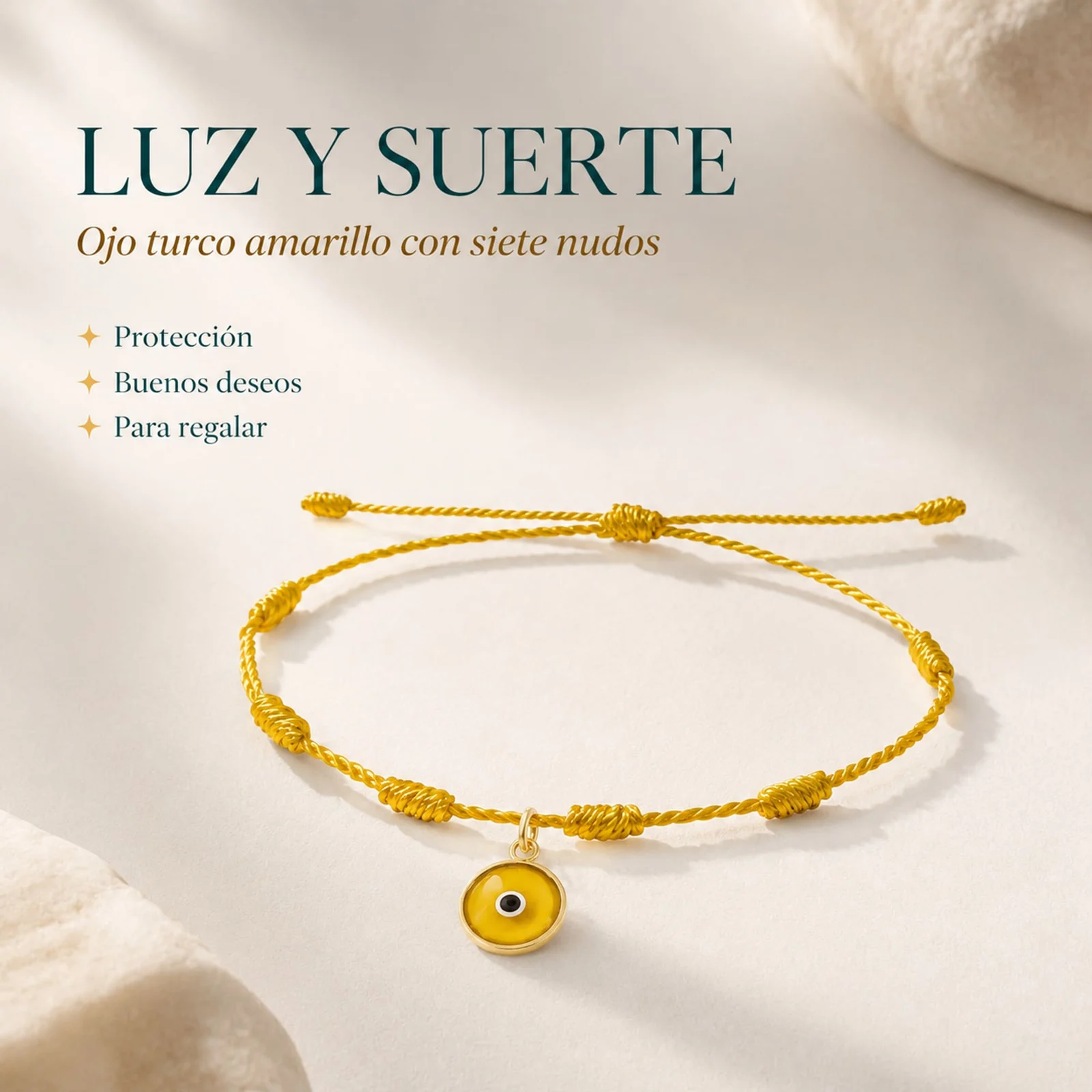 PULSERA 7 NUDOS DORADO CON COLGANTE DE OJO TURCO
