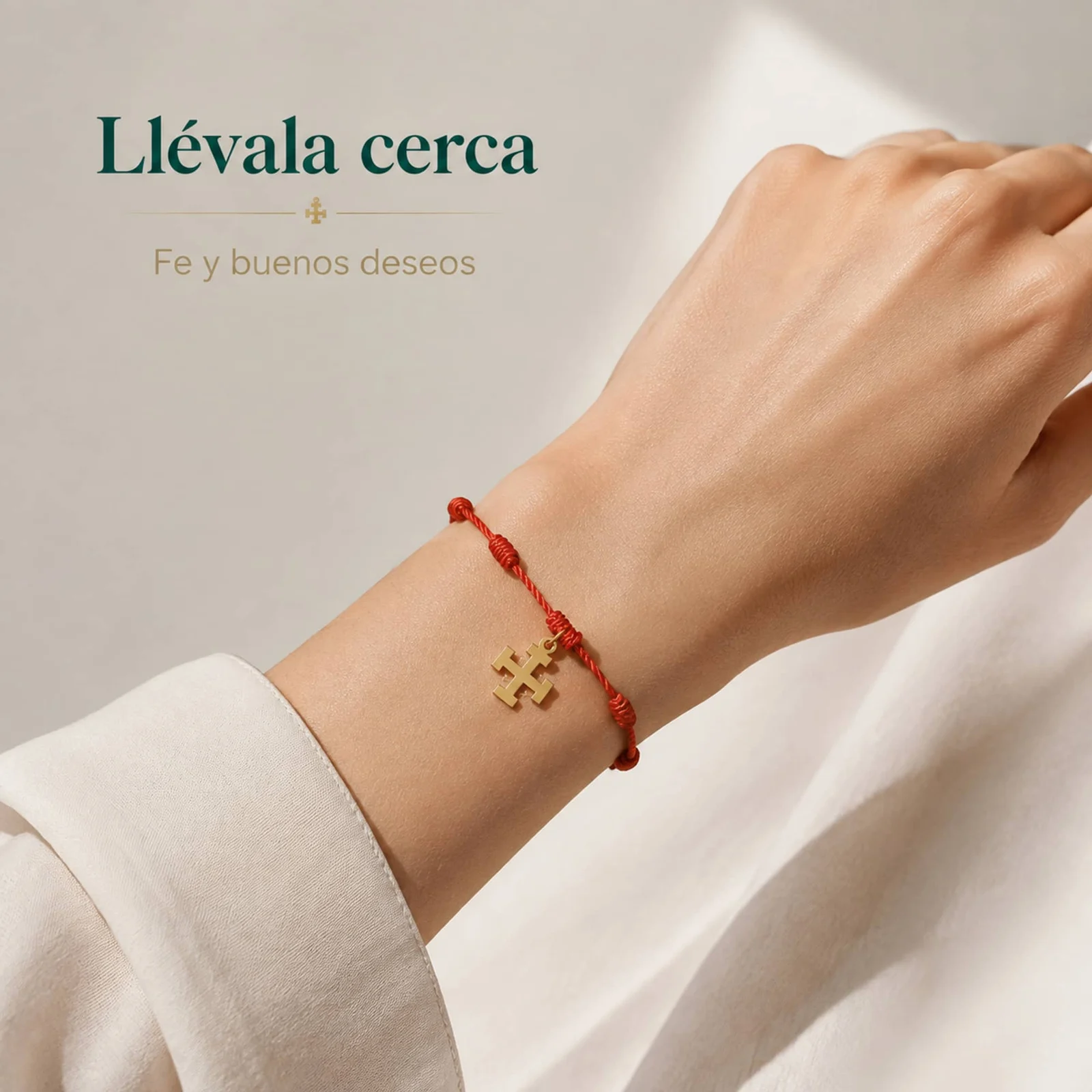 PULSERA 7 NUDOS CON CRUZ POTENZADA COLOR DORADO