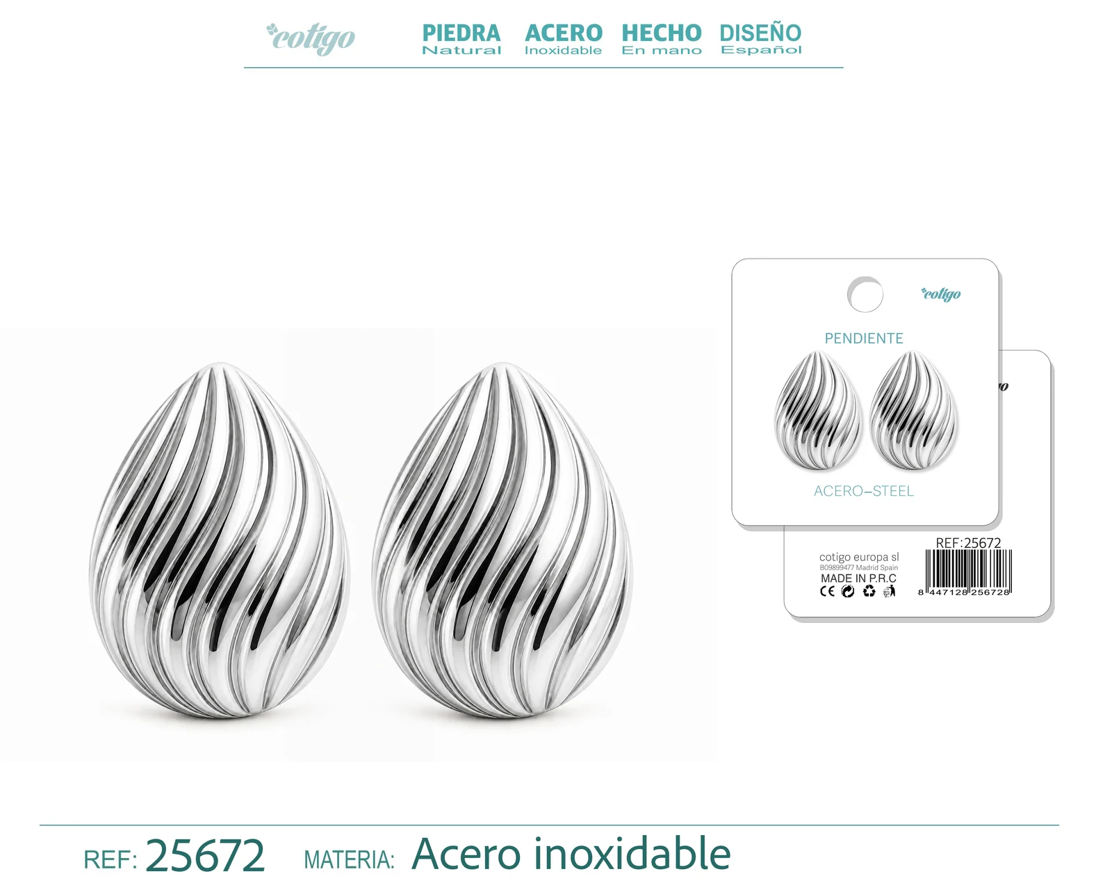 Pendiente Acero Inoxidable color Plateado